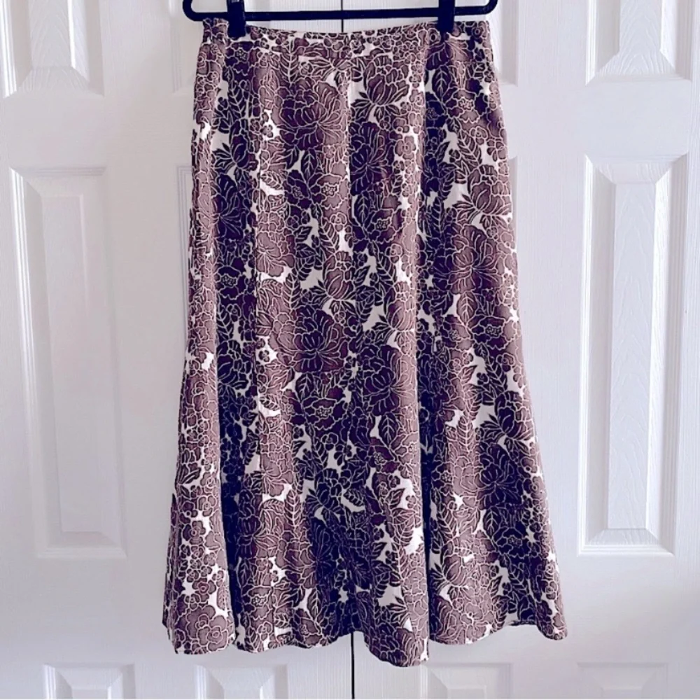 CHARTER CLUB FLORAL LINEN FLUTED BOHEMIAN STYLE MIDI SKIRT Brown Cream 12